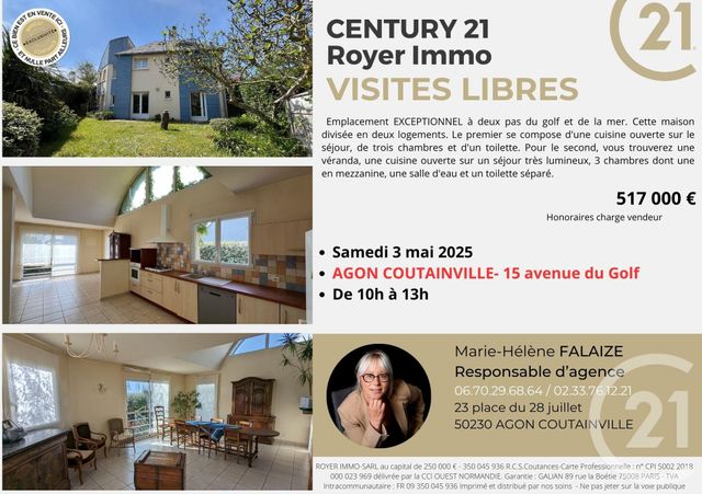 maison à vendre - 8 pièces - 164.3 m2 - AGON COUTAINVILLE - 50 - BASSE-NORMANDIE - Century 21 Royer Immo